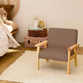 Fauteuil enfant scandinave bouclette blanc pieds hévéa
