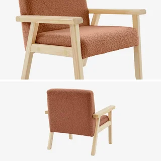 Fauteuil enfant scandinave bouclette blanche et bois hévéa
