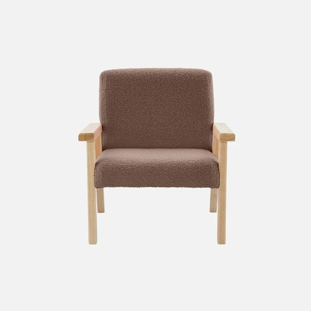 Fauteuil enfant scandinave bouclette blanc pieds hévéa