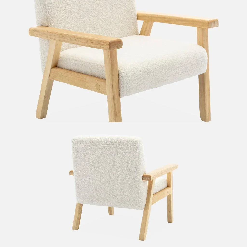 Fauteuil enfant scandinave bouclette blanche pieds hévéa