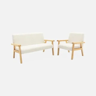Fauteuil enfant scandinave bouclette blanche pieds hévéa