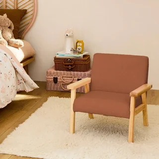 Fauteuil enfant scandinave bouclette blanche et bois hévéa