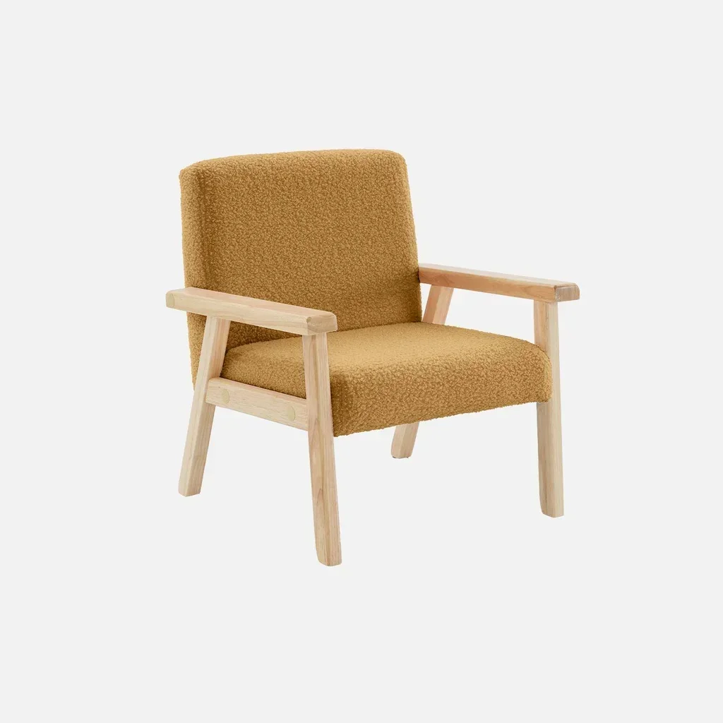 Fauteuil enfant scandinave bouclette blanche pieds hévéa