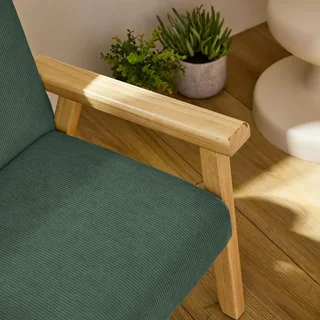 Scandinavian kids armchair corduroy khaki hevea wood