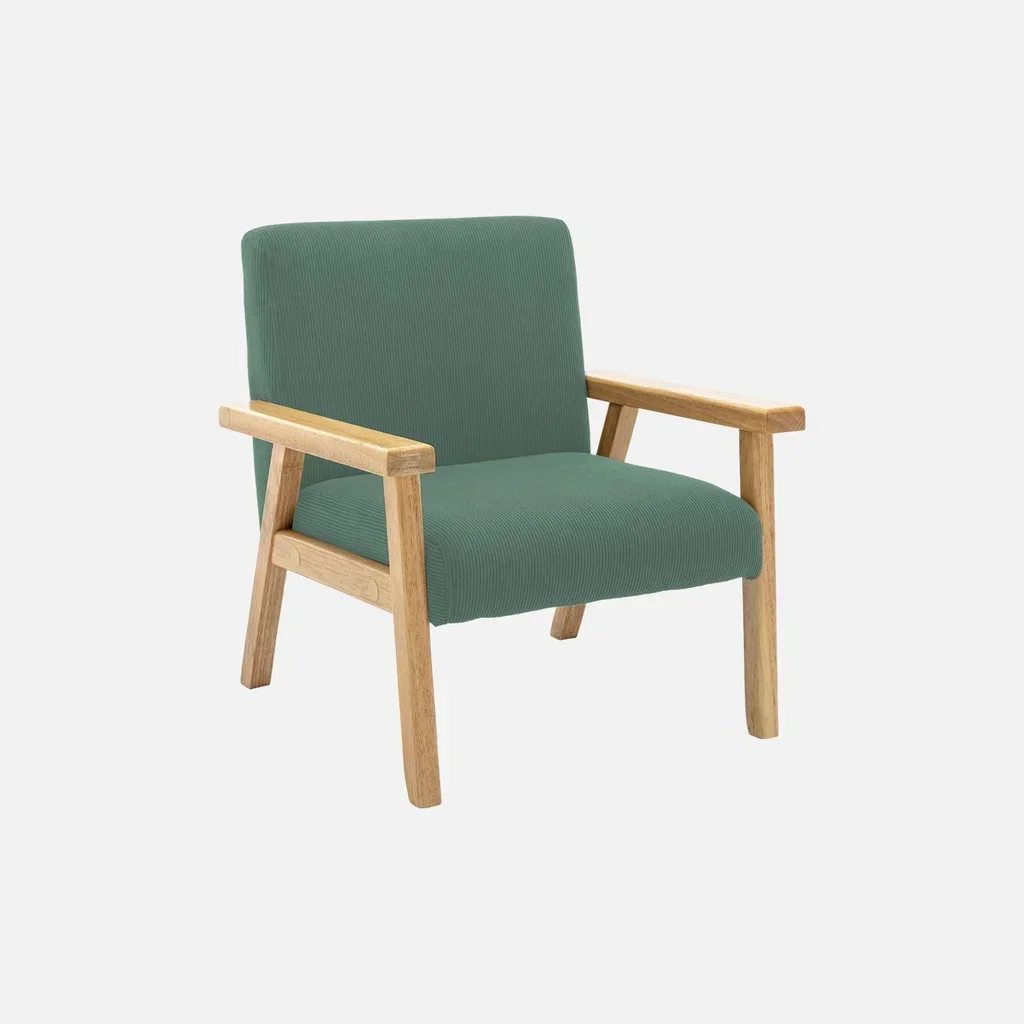 Scandinavian kids armchair corduroy khaki hevea wood