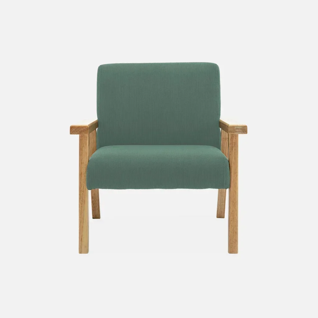 Scandinavian kids armchair corduroy khaki hevea wood