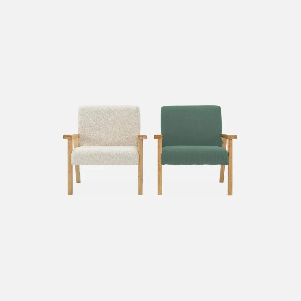 Scandinavian kids armchair corduroy khaki hevea wood