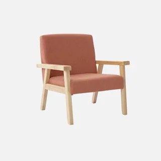 Scandinavian kids armchair khaki corduroy velvet with Hevea wood legs