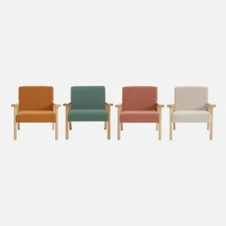 Scandinavian kids armchair khaki corduroy velvet with Hevea wood legs
