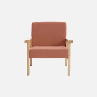 Scandinavian kids armchair khaki corduroy velvet with Hevea wood legs
