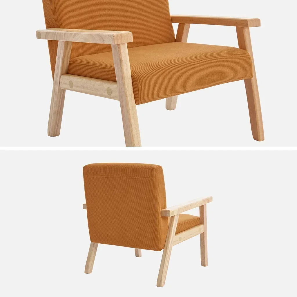Scandinavian kids armchair kaki corduroy velvet hevea wood 3-7 years