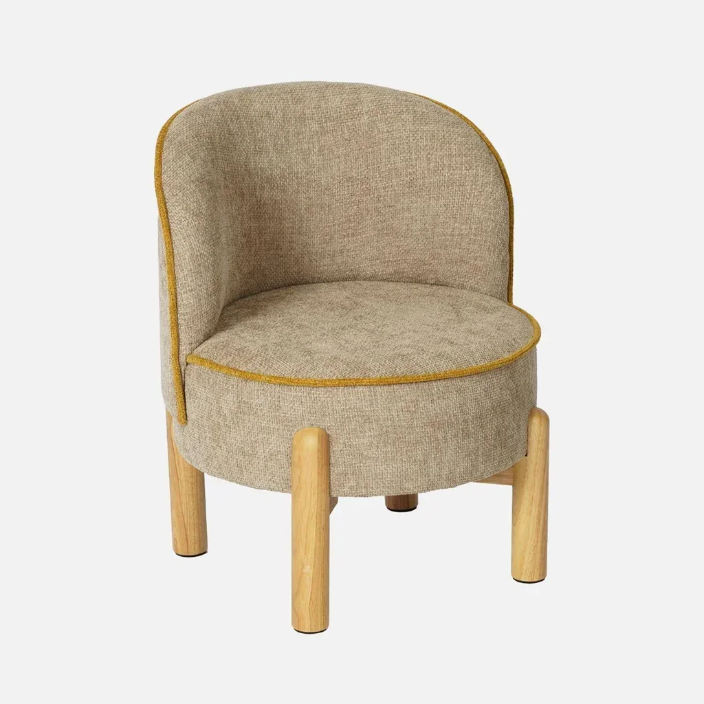 Fauteuil enfant vintage Louisa en hévéa et chenille taupe