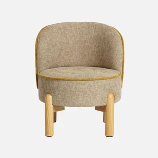 Fauteuil enfant vintage Louisa en hévéa et chenille taupe