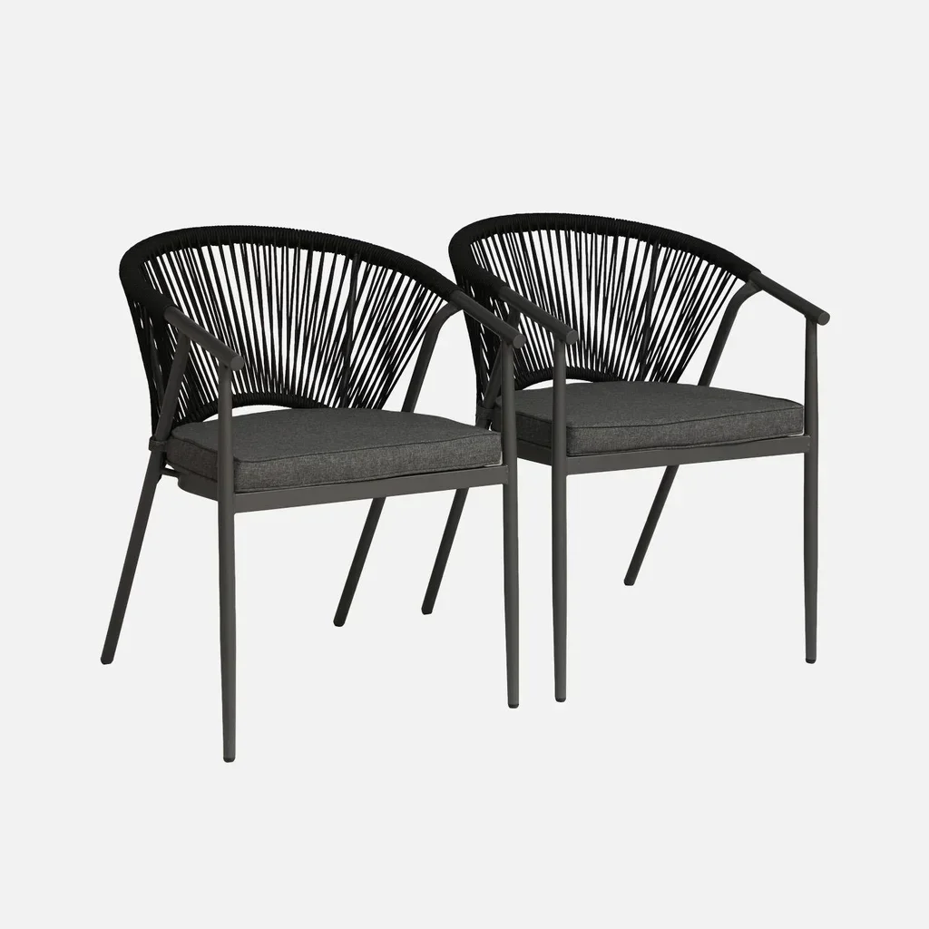 Fauteuils jardin empilables acier cordage Liora lot 2