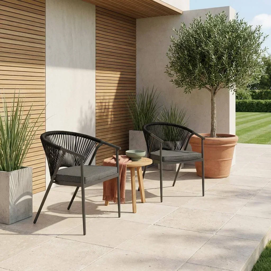 Fauteuils jardin empilables acier cordage Liora lot 2