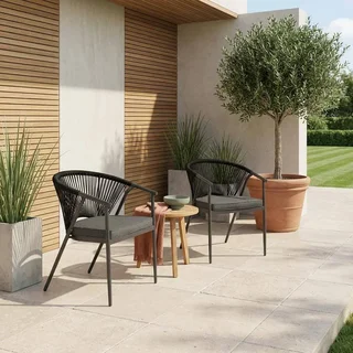 Fauteuils jardin empilables acier cordage Liora lot 2