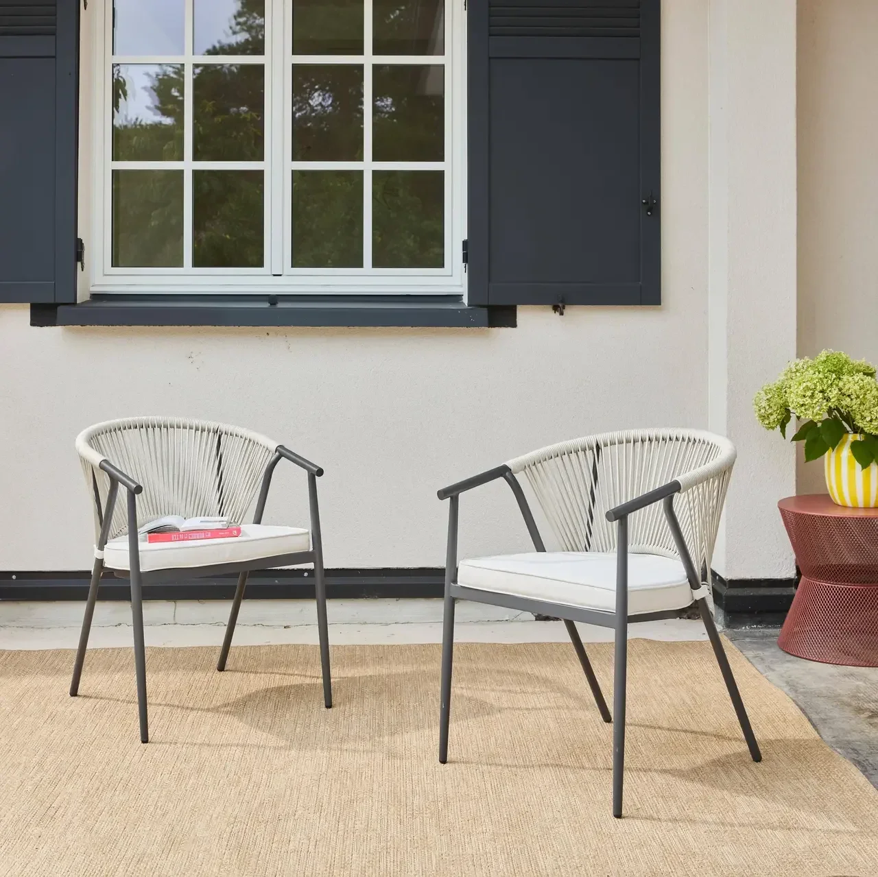 Fauteuil jardin Liora acier cordage empilable lot 2