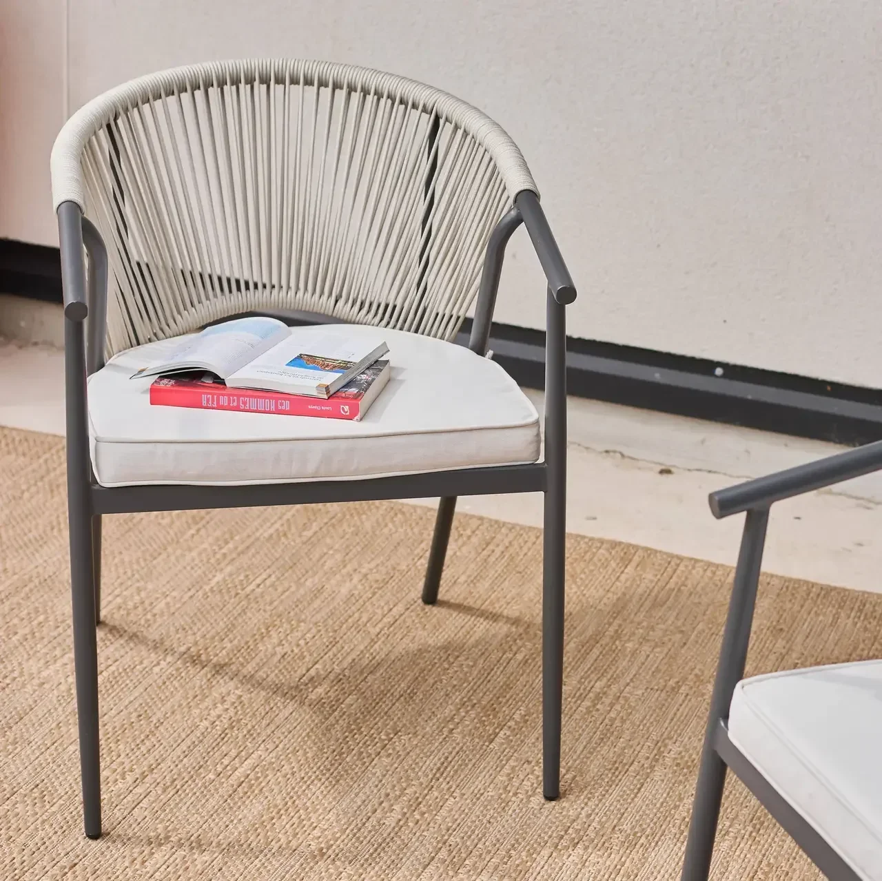 Fauteuil jardin Liora acier cordage empilable lot 2