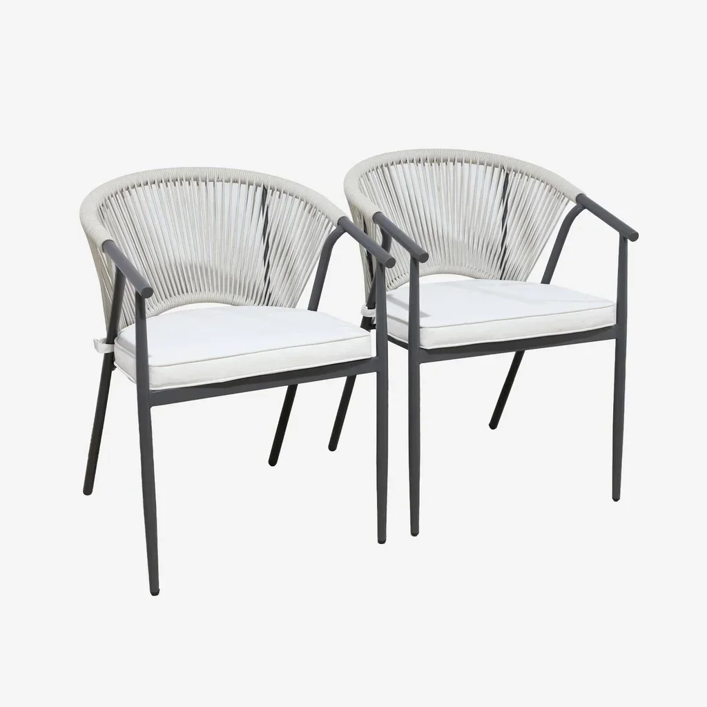Fauteuil jardin Liora acier cordage empilable lot 2