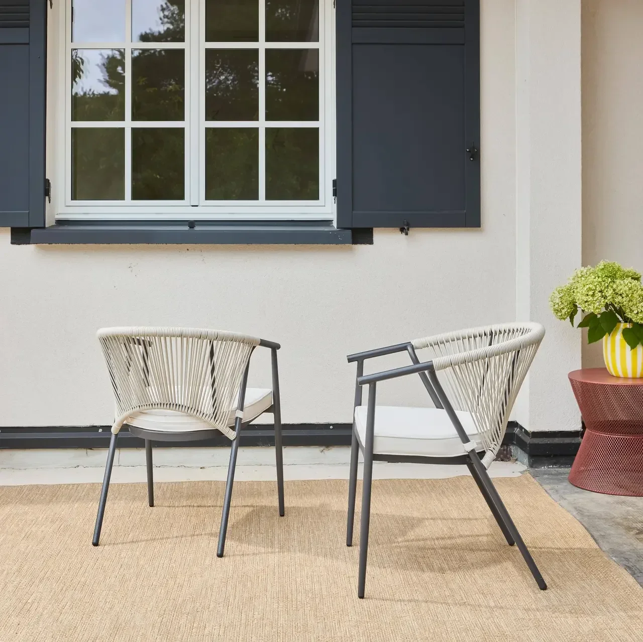 Fauteuil jardin Liora acier cordage empilable lot 2