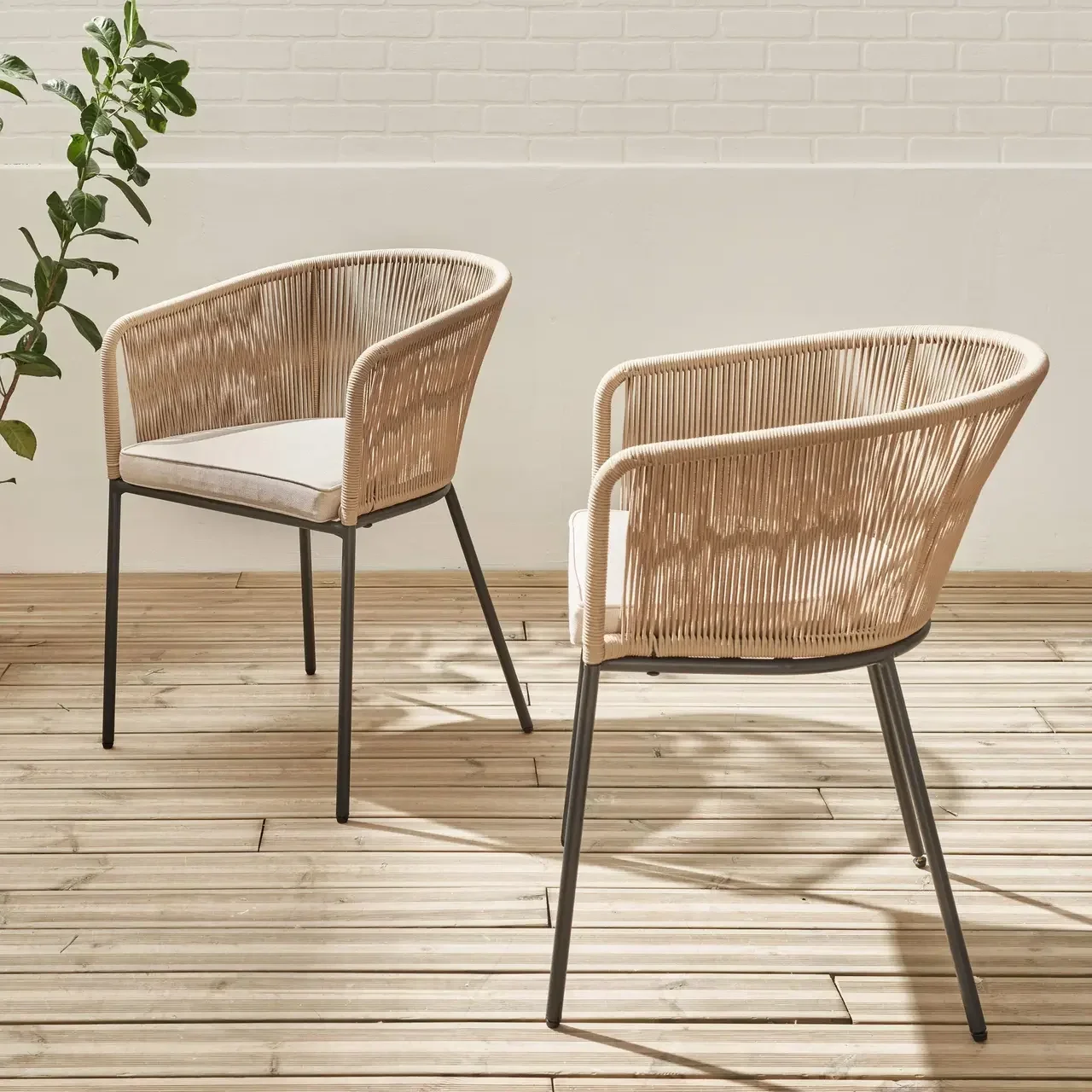 2 fauteuils jardin métal galvanisé cordage tressé Santos résistants intempéries