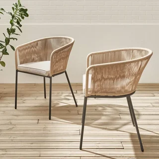 2 fauteuils jardin métal galvanisé cordage tressé Santos résistants intempéries