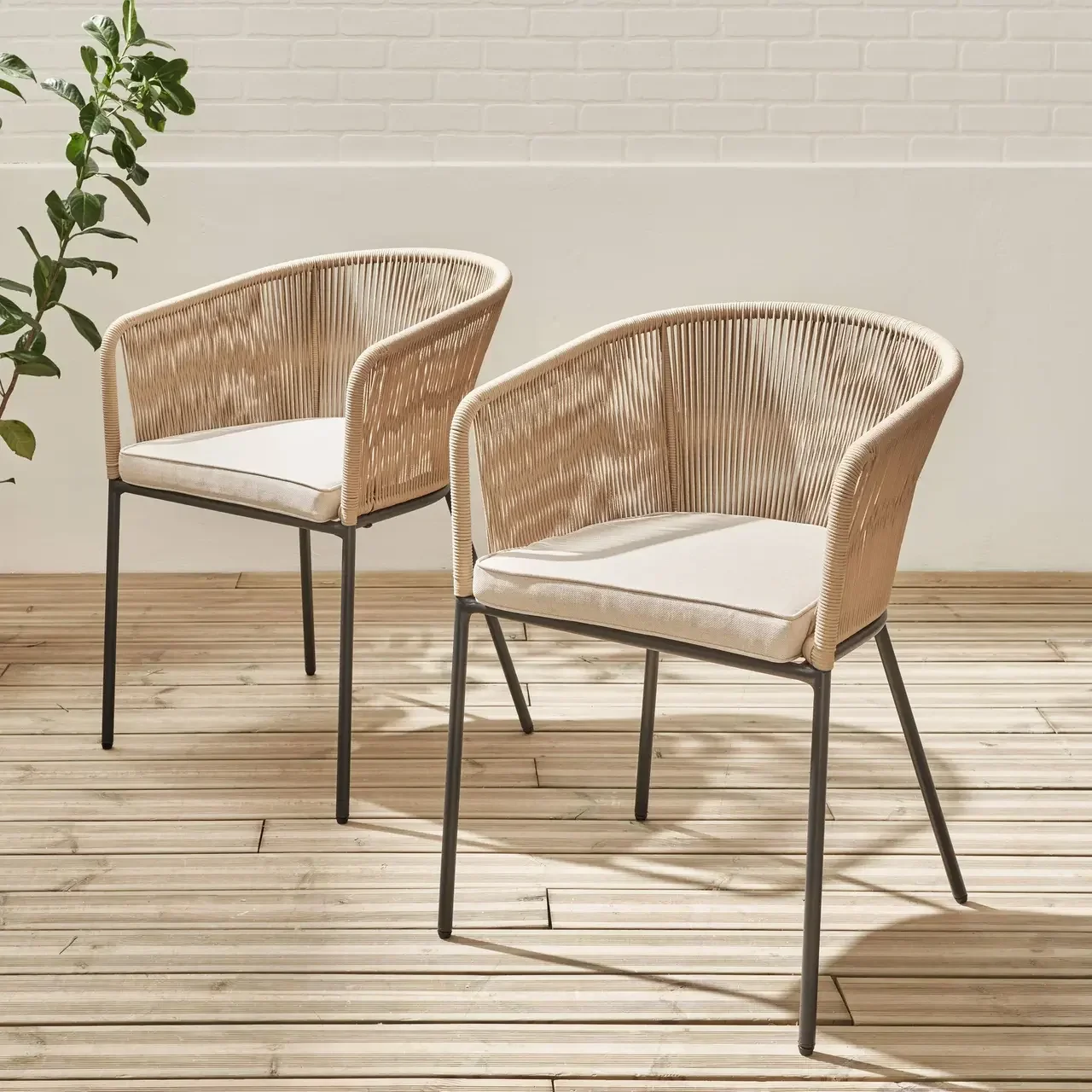 2 fauteuils jardin métal galvanisé cordage tressé Santos résistants intempéries