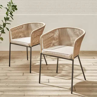2 fauteuils jardin métal galvanisé cordage tressé Santos résistants intempéries