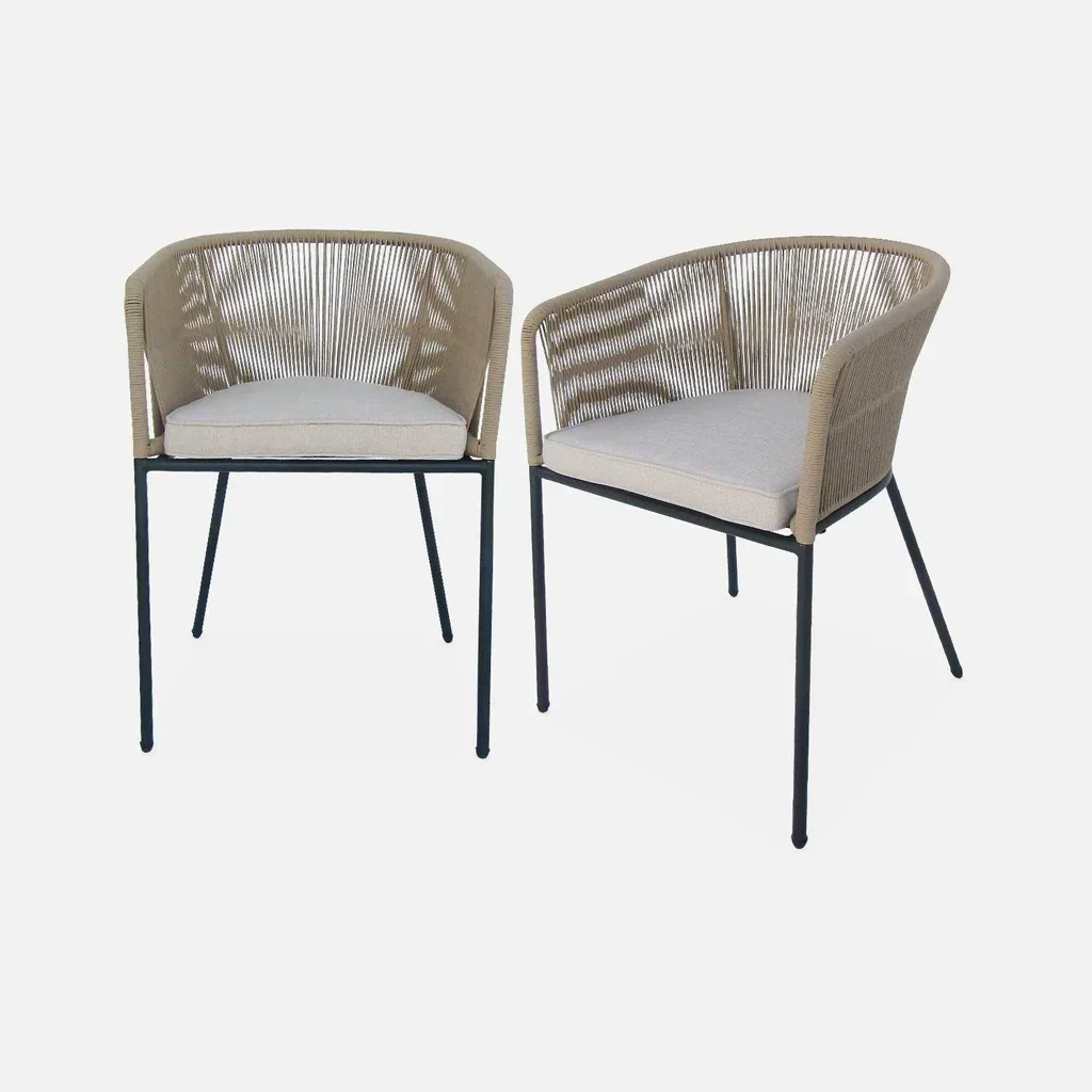 2 fauteuils jardin métal galvanisé cordage tressé Santos résistants intempéries