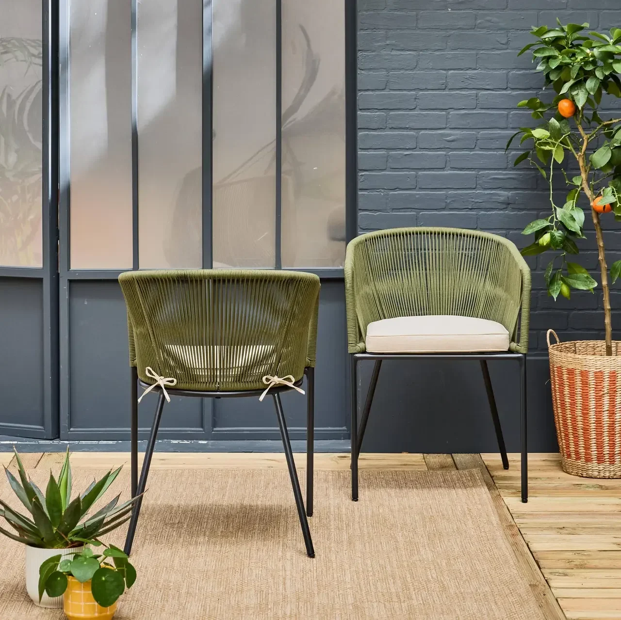 Fauteuil jardin métal galvanisé cordage tressé Santos lot 2