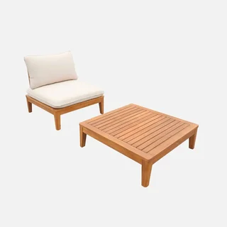 Poltrona giardino legno acacia con tavolino e cuscini comodi Yona