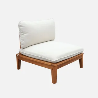 Sillón jardín madera acacia cojín boucle con mesa auxiliar Yona