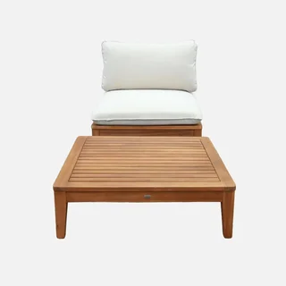 Sillón jardín madera acacia cojín boucle con mesa auxiliar Yona
