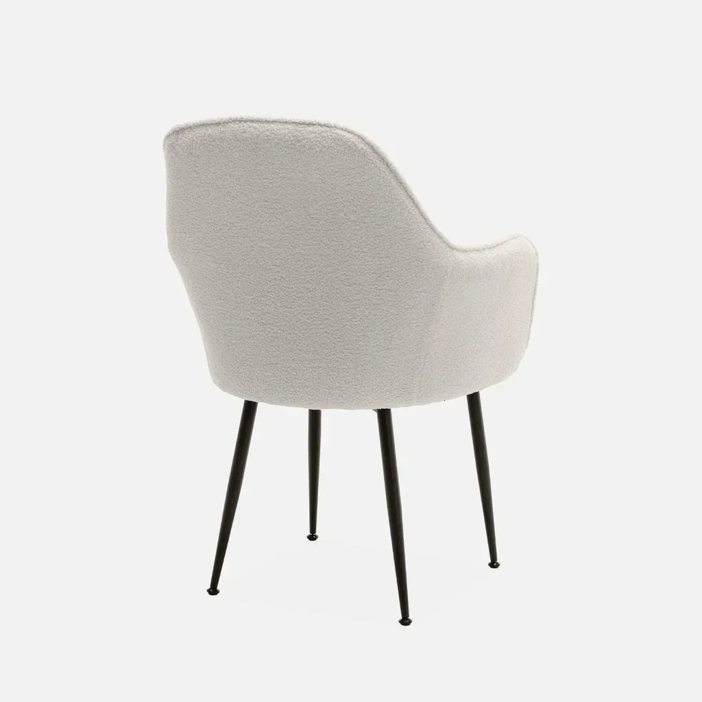 Poltrona Shella vintage accogliente metallo nero opaco e tessuto bouclé bianco