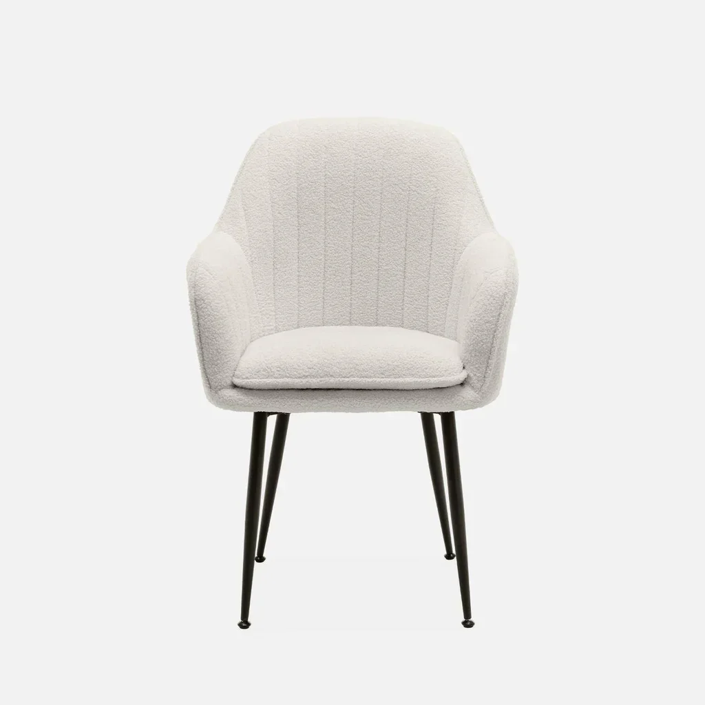 Poltrona Shella vintage accogliente metallo nero opaco e tessuto bouclé bianco