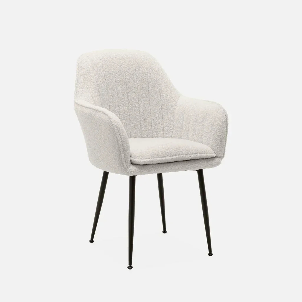 Poltrona Shella vintage accogliente metallo nero opaco e tessuto bouclé bianco