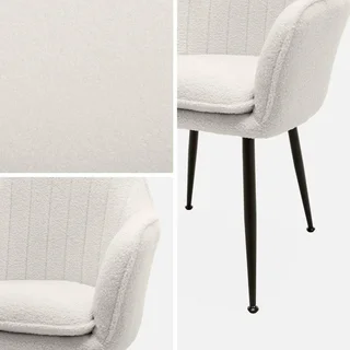Poltrona Shella vintage aconchegante metal preto fosco e tecido bouclé branco
