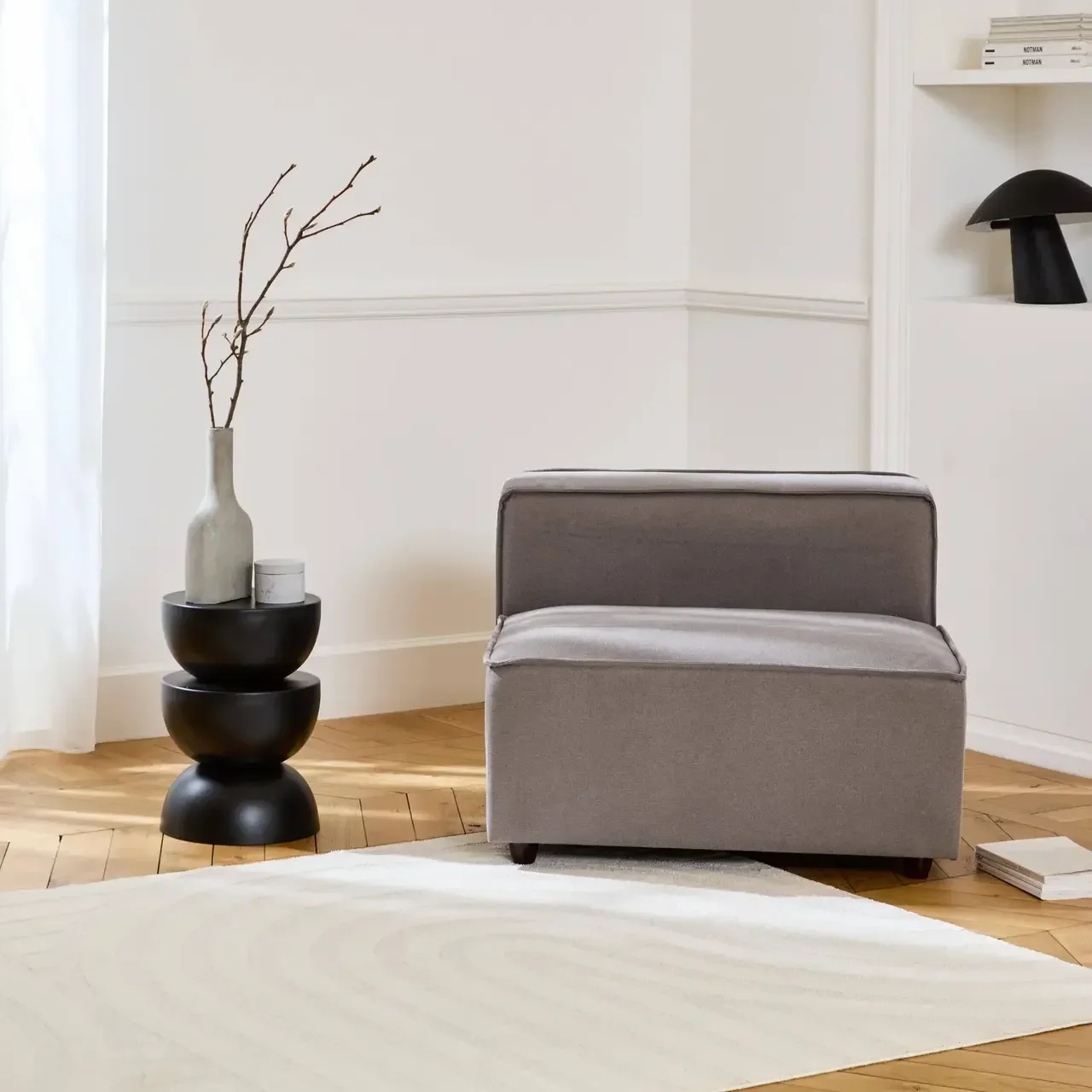 Sillón modular tela impermeable 1 plaza gris jaspeado salón
