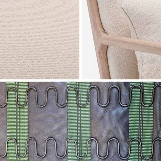 Fauteuil scandinave bois hévéa assise bouclette texturée beige confort