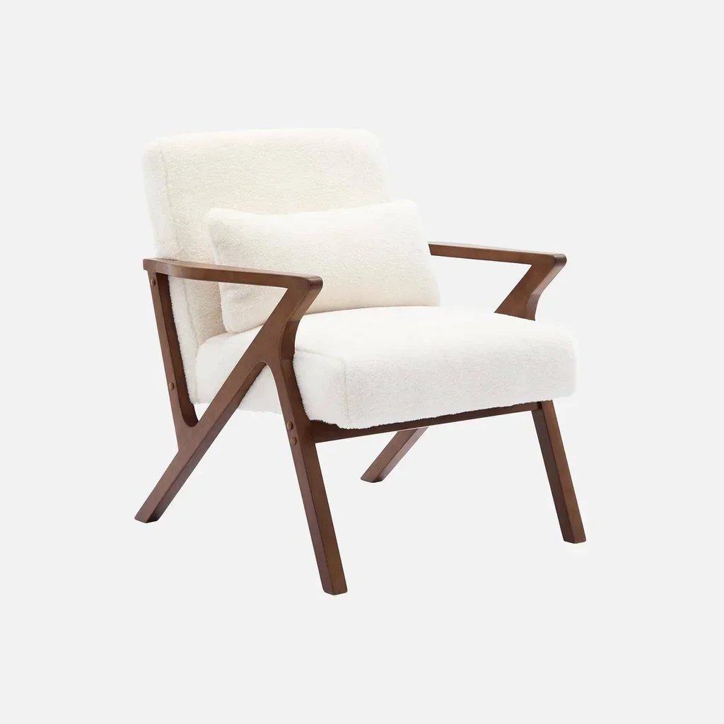 Scandinavian Armchair Solid Walnut Wood Soft Faux Fur Seat Nordic Design