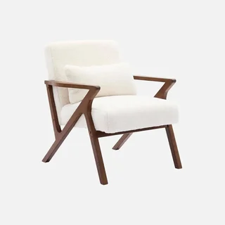 Scandinavian Armchair Solid Walnut Wood Soft Faux Fur Seat Nordic Design