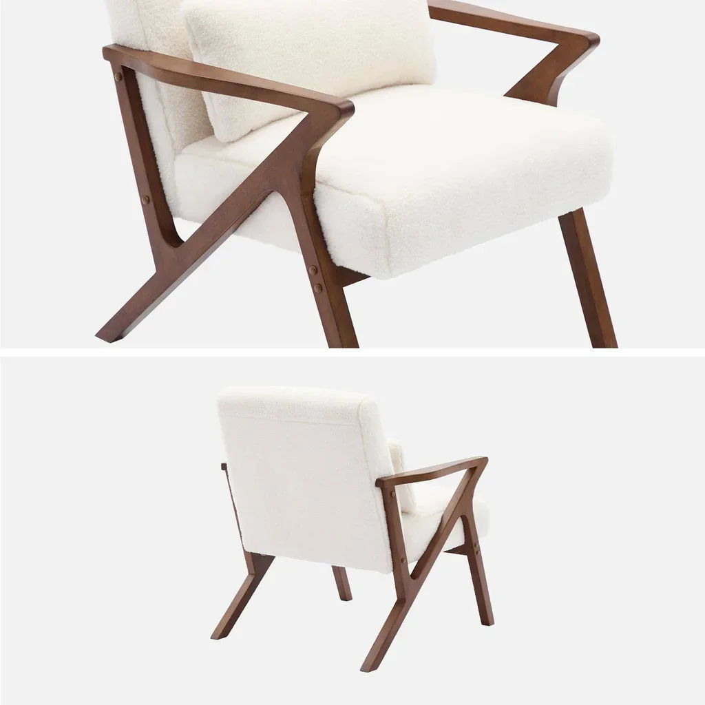 Scandinavian Armchair Solid Walnut Wood Soft Faux Fur Seat Nordic Design