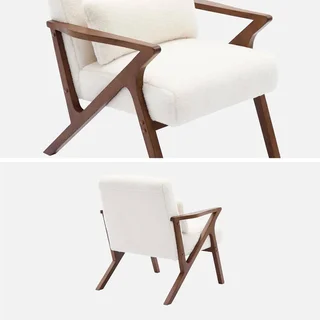 Scandinavian Armchair Solid Walnut Wood Soft Faux Fur Seat Nordic Design