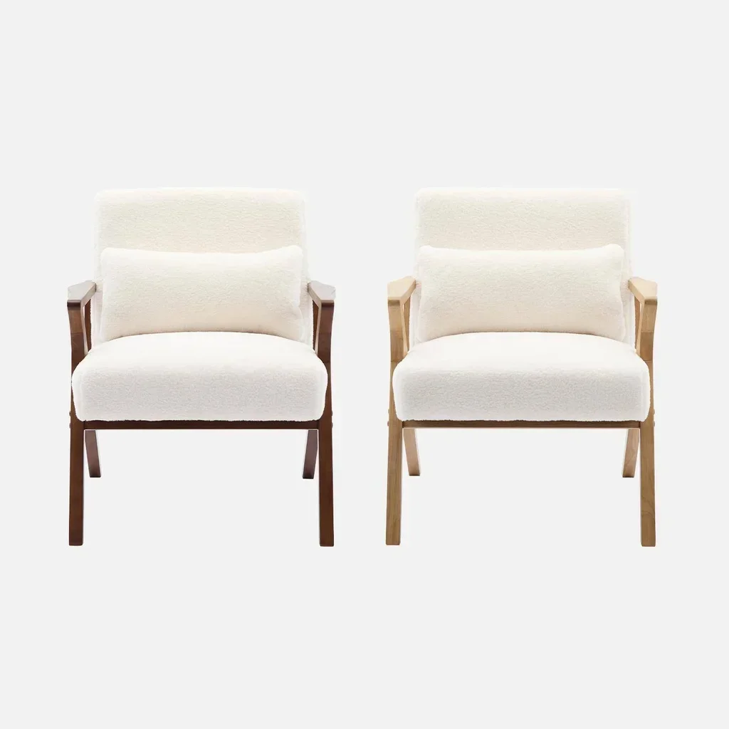 Scandinavian Armchair Solid Walnut Wood Soft Faux Fur Seat Nordic Design