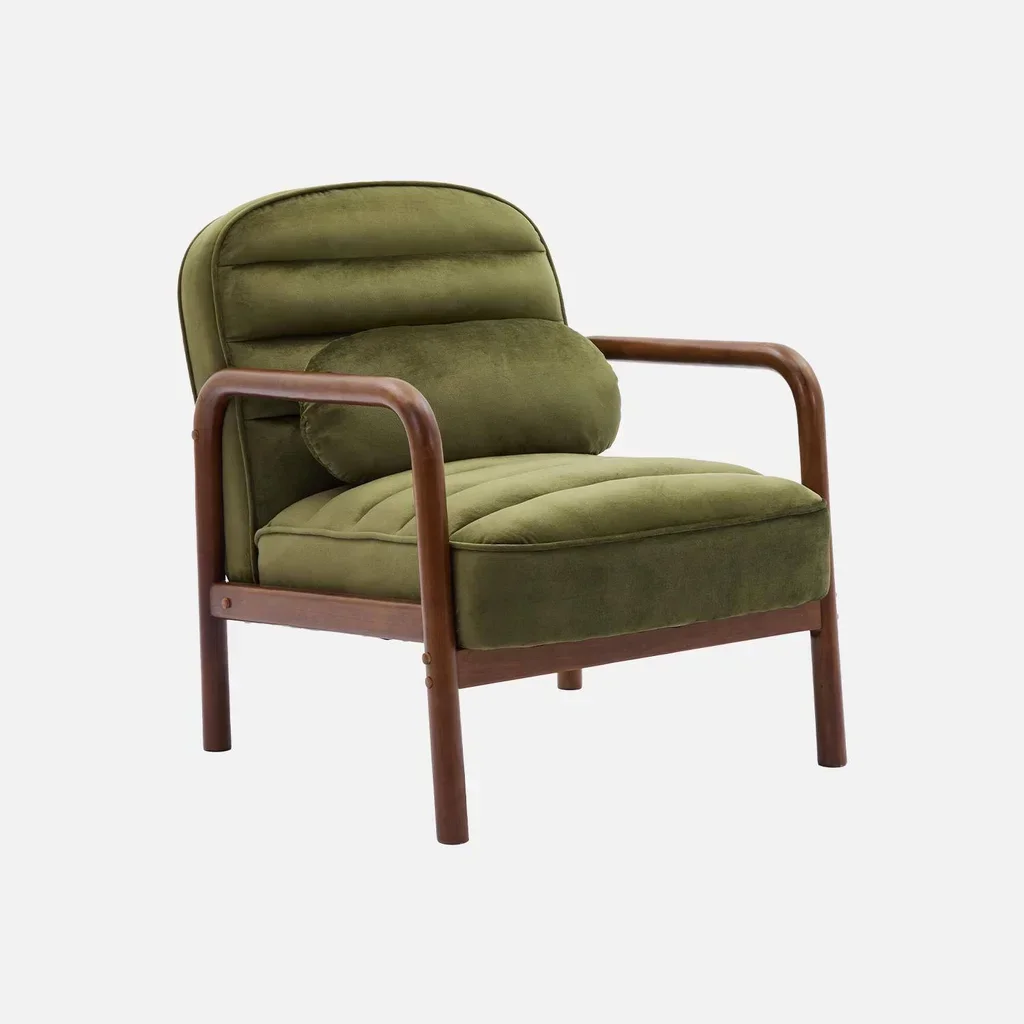 Amélie Vintage Sessel Schwarzer Samt und Nussbaum Hevea Holz