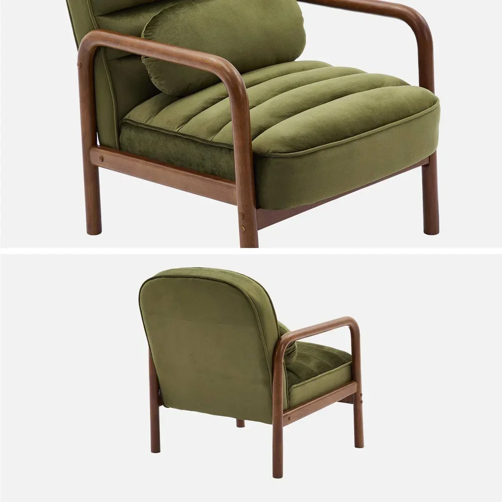 Amélie Vintage Sessel Schwarzer Samt und Nussbaum Hevea Holz
