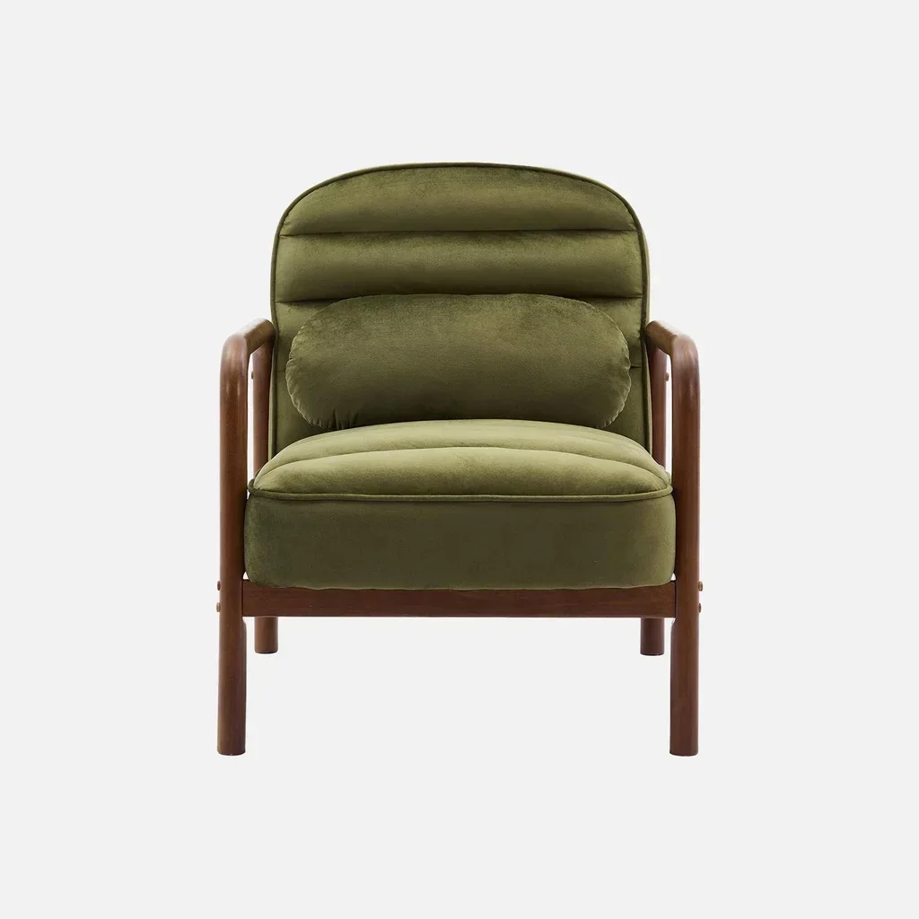 Amélie Vintage Sessel Schwarzer Samt und Nussbaum Hevea Holz