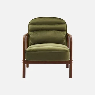 Amélie Vintage Sessel Schwarzer Samt und Nussbaum Hevea Holz