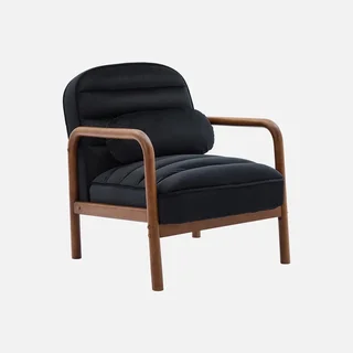 Amélie Vintage Sessel Schwarzer Samt und Nussbaum Hevea Holz