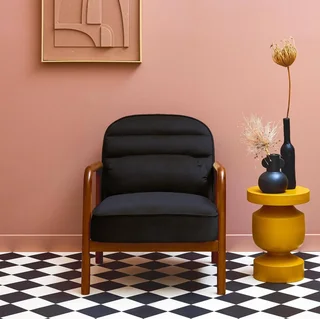 Amélie Vintage Sessel Schwarzer Samt und Nussbaum Hevea Holz